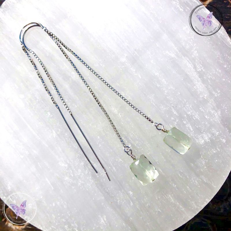 Faceted Prasiolite Silver Threader Earrings